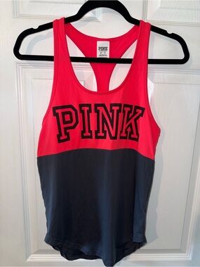 Victoria's Secret PINK Colorblock Racerback Tank Top vibrant Pink and Charcoal